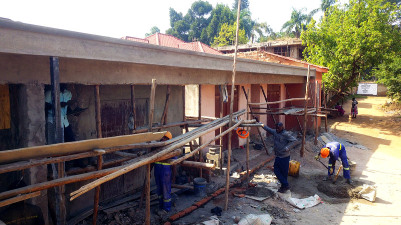 Worker under scaffolding